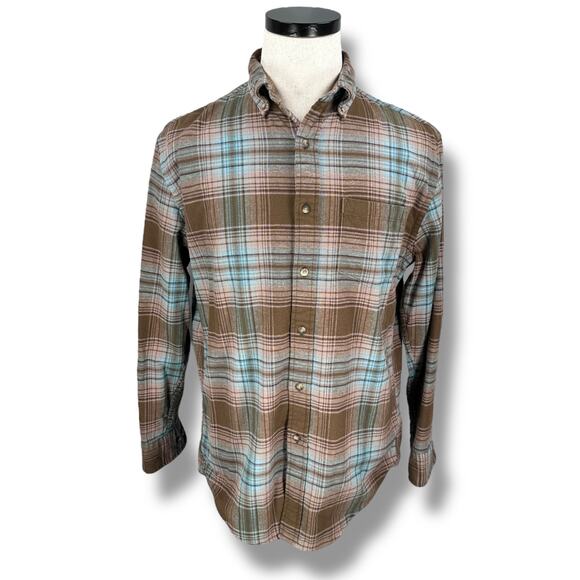 Pendleton Mason Flannel Shirt Men’s Medium Brown Blue Plaid Cotton Button-Down - Picture 1 of 10